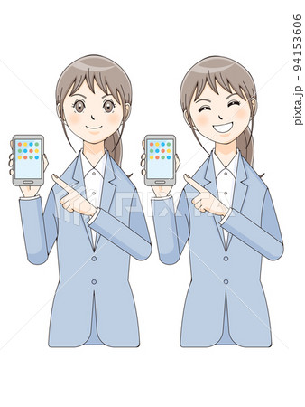 女性 スーツ アニメ風 スマホ 正面 女性 スーツ アニメ風 スマホ 正面 94153606