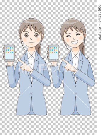 女性 スーツ アニメ風 スマホ 正面 女性 スーツ アニメ風 スマホ 正面 94153606