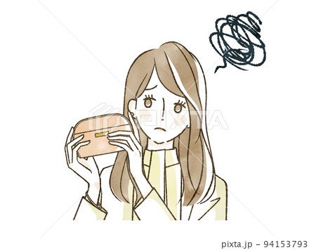 困った表情でポーチを持っている女性 94153793