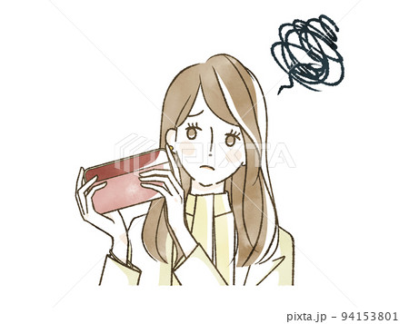困った表情で財布を持っている女性 困った表情で財布を持っている女性 94153801