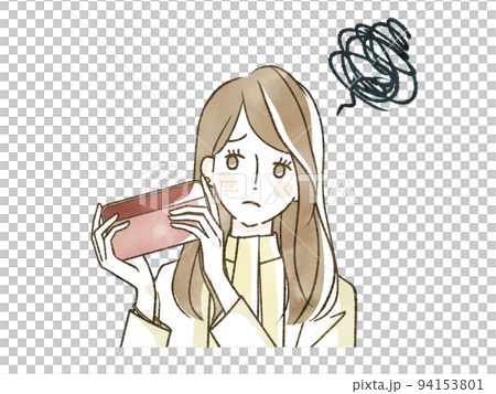 困った表情で財布を持っている女性 困った表情で財布を持っている女性 94153801