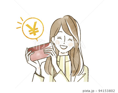 財布を持って喜んでいる女性 財布を持って喜んでいる女性 94153802