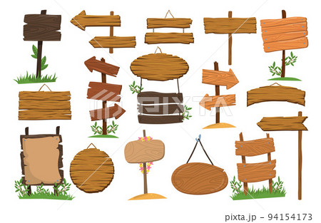 Wooden Signs and Boards on Pole and Hang with Rope Big Vector Set 94154173