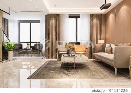 3d rendering loft scandinavian living room with working table and bookshelf 94154226