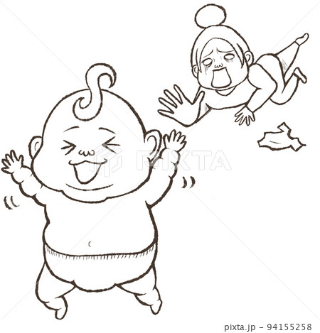 育児(服着ない赤ちゃん)白黒 育児(服着ない赤ちゃん)白黒 94155258