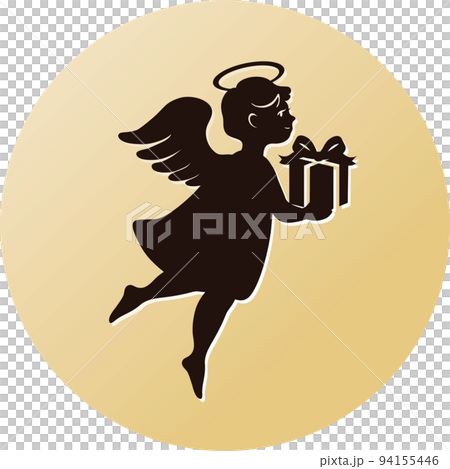 プレゼントを持った天使 シルエット クリスマス バレンタイン シンプル かわいい イラスト素材のイラスト素材
