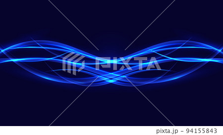 Abstract blue neon shiny glowing wave moving lines with lighting effect design elements on dark background 94155843