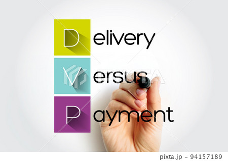 DVP - Delivery Versus Payment is a common form of settlement for securities, acronym text concept with marker DVP - Delivery Versus Payment is a common form of settlement for securities, acronym text concept with marker 94157189