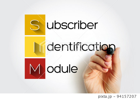 SIM Subscriber Identification Module - removable smart card for mobile cellular telephony devices, acronym text concept 94157207