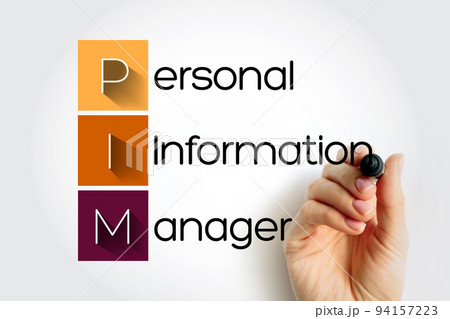 PIM Personal Information Manager - type of application software that functions as a personal organizer, acronym text with marker 94157223