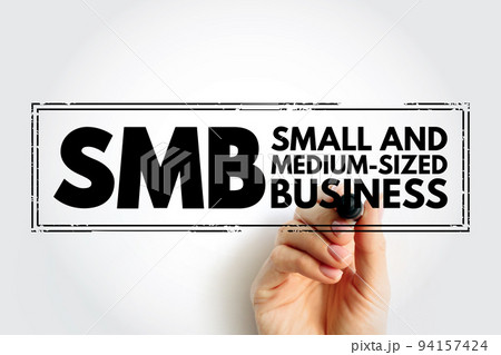 SMB - Small and Medium-Sized Business - are businesses whose personnel numbers fall below certain limits, acronym text stamp concept background 94157424