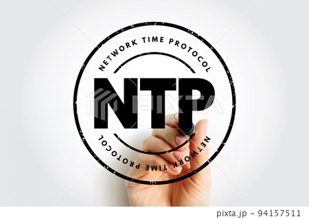 NTP Network Time Protocol - networking protocol for clock synchronization between computer systems over packet-switched, variable-latency data networks, acronym text stamp concept background 94157511
