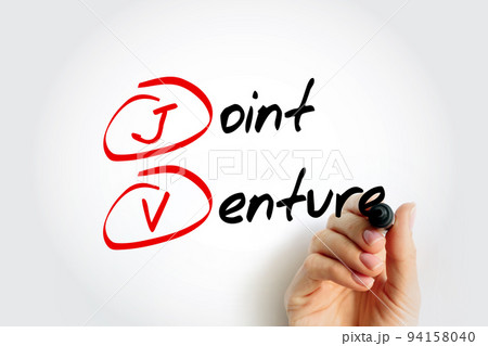 JV Joint Venture - business entity created by two or more parties, generally characterized by shared ownership and risks, acronym text with marker JV Joint Venture - business entity created by two or more parties, generally characterized by shared ownership and risks, acronym text with marker 94158040