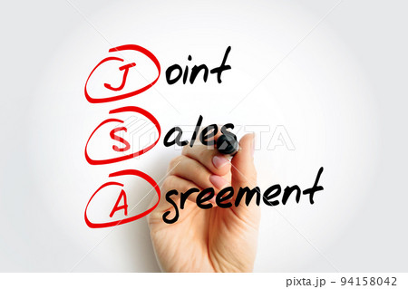 JSA - Joint Sales Agreement is an agreement authorizing a broker to sell advertising time for the brokered station in return for a fee paid to the licensee, acronym concept background 94158042