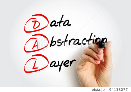 DAL - Data Abstraction Layer is an application programming interface which unifies the communication between a computer application and databases, acronym concept background 94158077