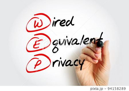 WEP - Wired Equivalent Privacy a security algorithm for 802.11 wireless networks, acronym text concept with marker 94158289