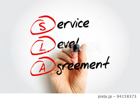 SLA Service Level Agreement - commitment between a service provider and a client, acronym text with marker SLA Service Level Agreement - commitment between a service provider and a client, acronym text with marker 94158373