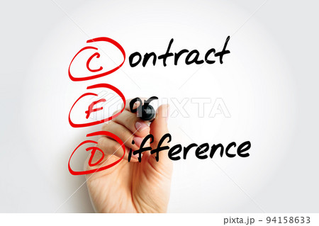 CFD Contract For Difference -  financial contract that pays the differences in the settlement price, acronym text with marker 94158633
