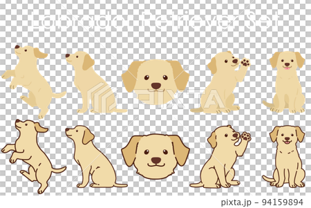 シンプルでかわいいラブラドールのイラストセット 主線あり・なし シンプルでかわいいラブラドールのイラストセット 主線あり・なし 94159894