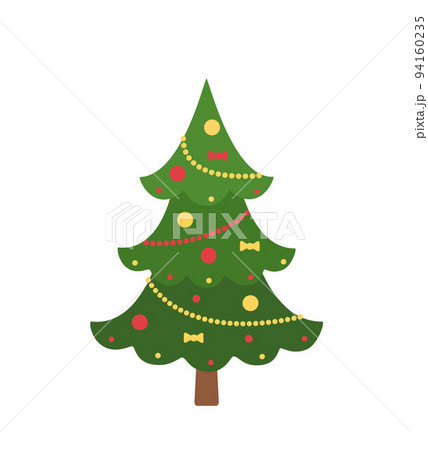 Christmas tree decorated with garlands isolated on white background. Cartoon flat style 94160235