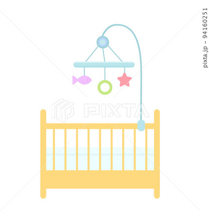 Baby crib with blue carousel for nursery. Isolated on white background Baby crib with blue carousel for nursery. Isolated on white background 94160251