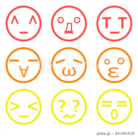 喜怒哀楽の表情を表現した絵文字の顔サンプルのイラスト素材 [94160420 