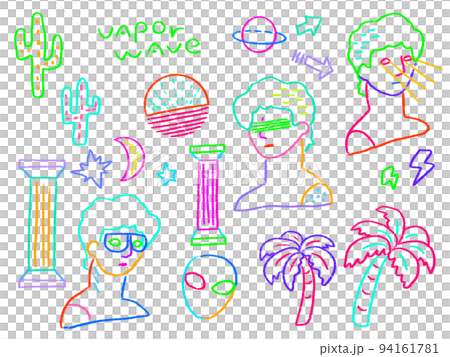 ヴェイパーウェイヴ カラフルでシンプルな石膏像 手描きイラストセット 94161781