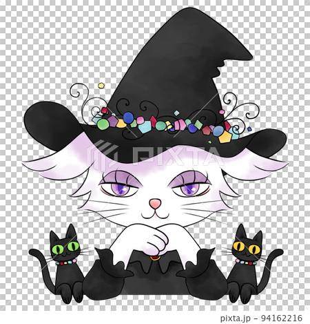 ハロウィン 魔女 猫 黒猫のイラスト素材 [94162216] - PIXTA