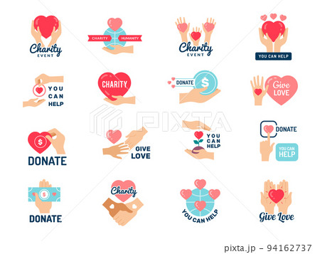 Donation logo. Charity and humanity symbols for business identity recent vector templates set Donation logo. Charity and humanity symbols for business identity recent vector templates set 94162737