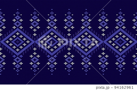 Blue and white Embroidery Pattern, Knitted Repeat Background, Vector Geometric Template for digital print Blue and white Embroidery Pattern, Knitted Repeat Background, Vector Geometric Template for digital print 94162961