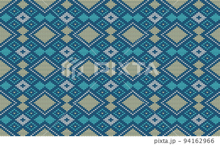 Blue and Yellow Embroidery Pattern, Square Knitted Diagonal Background, Rhombus Vector Cloth Classic retro Blue and Yellow Embroidery Pattern, Square Knitted Diagonal Background, Rhombus Vector Cloth Classic retro 94162966