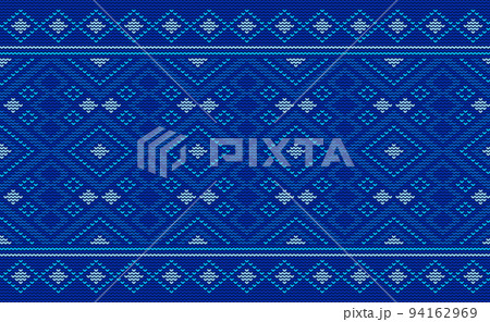 Blue Knitted Pattern Vector, Embroidery Continuous Background, Tribal Crochet retro, Fashion Decorative retro 94162969