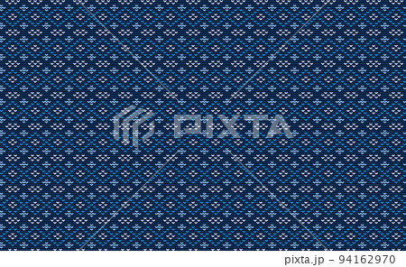 Blue Knitted Pattern Vector, Zigzag Embroidery Continuous Background, Carpet Decorative art 94162970