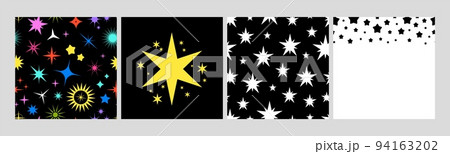 Shine stars seamless pattern. Brutalism design, neon star shapes cards and banner. Decorative vector prints, trendy backgrounds 94163202