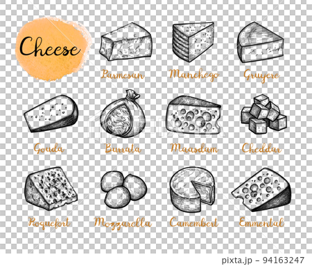 Cheese ink drawings set. 94163247