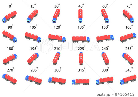 A set of 24 fuel trucks from different angles.  94165415