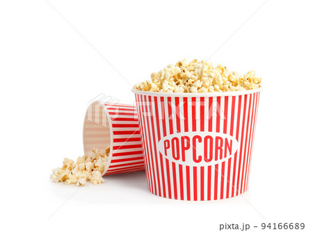 Buckets of tasty pop corn isolated on white Buckets of tasty pop corn isolated on white 94166689