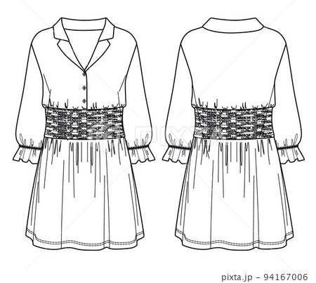 Dress, fashion flat sketches, apparel design template • wall stickers  elegance, adult, luxury | myloview.com