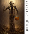 Terrible monster holding pumpkin. Spooky Halloween AI generated illustration 94167376