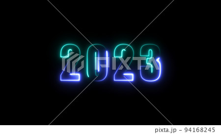 Colorful neon inscription 2023 on black background. 3d render. Colorful neon inscription 2023 on black background. 3d render. 94168245