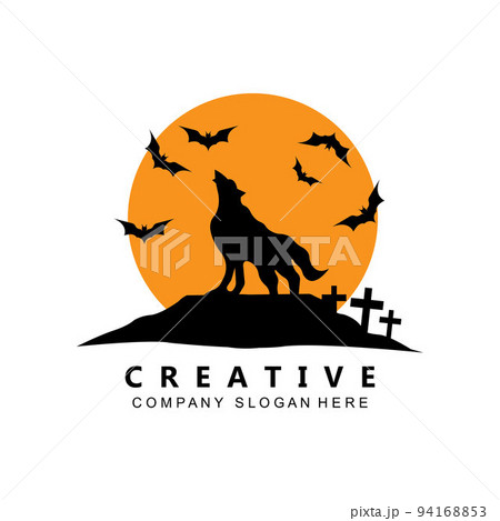 halloween bat and haunted house logo template vector icon 94168853