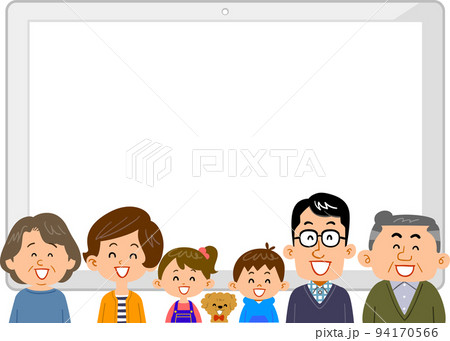タブレットPCと笑う三世代家族の上半身 タブレットPCと笑う三世代家族の上半身 94170566