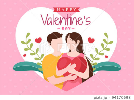 Happy Valentines Day Template Hand Drawn Cartoon Flat Illustration Which is Commemorated on February 17 for Love Greeting Card or Poster Design Happy Valentines Day Template Hand Drawn Cartoon Flat Illustration Which is Commemorated on February 17 for Love Greeting Card or Poster Design 94170698