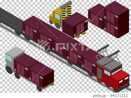 アイソメトリックな貨物列車の貨物駅のイメージ 94171212