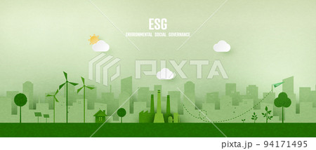 ESG as environmental, social and governance concept.Green ecology and alternative renewable energy.Paper art Vector illustration. 94171495