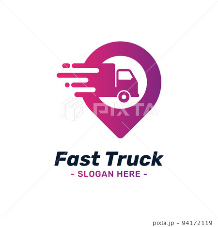 Fast truck location logo design template. Combined with speed symbol and gps map point icon. Concept of supply, distribution, logistics, express, freight, moving, shipping, etc. Fast truck location logo design template. Combined with speed symbol and gps map point icon. Concept of supply, distribution, logistics, express, freight, moving, shipping, etc. 94172119
