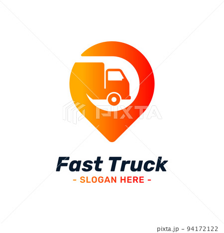 Fast truck location logo design template. Combined with speed symbol and gps map point icon. Concept of supply, distribution, logistics, express, freight, moving, shipping, etc. Fast truck location logo design template. Combined with speed symbol and gps map point icon. Concept of supply, distribution, logistics, express, freight, moving, shipping, etc. 94172122