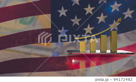 The gold business chart and tablet on America flag background 3d rendering 94172482