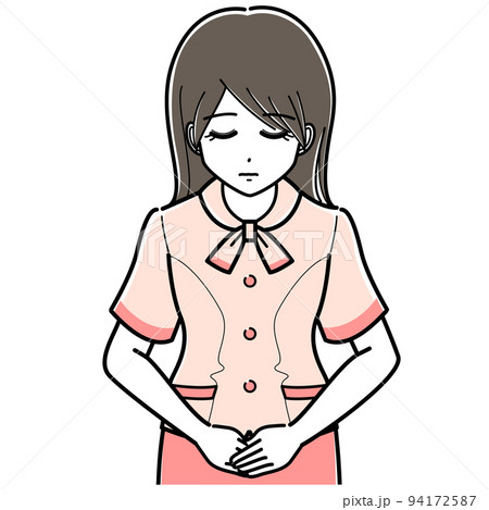 お辞儀をするオーバーブラウスの女性（シンプル・上半身） 94172587