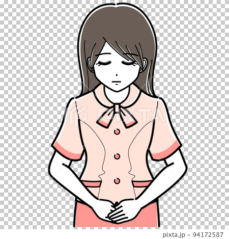 お辞儀をするオーバーブラウスの女性（シンプル・上半身） 94172587